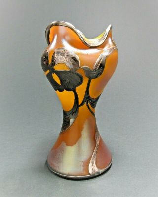 Loetz Iridescent Art Glass Vase Lapierre Sterling Silver Overlay Sgd Ca 1900 Nr