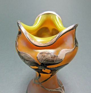 LOETZ Iridescent Art Glass Vase LaPierre Sterling Silver Overlay Sgd ca 1900 NR 7