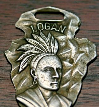 ANTIQUE STERLING SILVER WATCH FOB WITH LOGAN NATIVE AMERICAN CHIEF 3