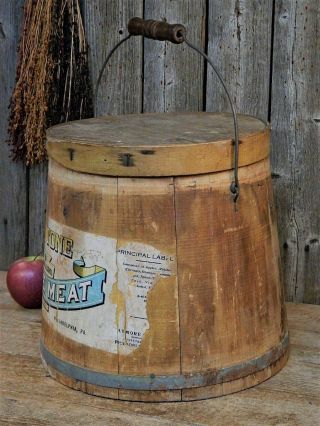 AAFA Antique Early Advertising Keystone Wood Bucket Firkin Mince Meat 4