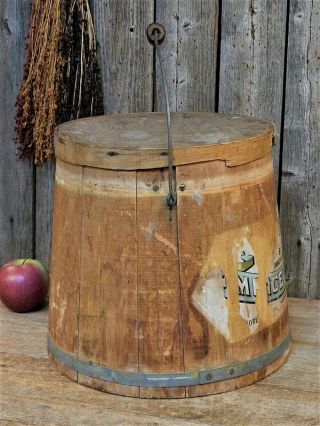 AAFA Antique Early Advertising Keystone Wood Bucket Firkin Mince Meat 5
