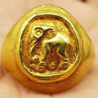 High Carat Gold Roman Near Eastern Old Wonderful Ring With Elephant 65