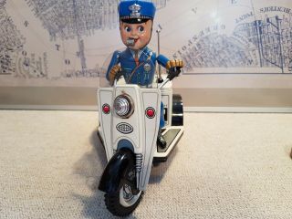 NOMURA TIN TOY,  Patrol Auto - Tricycle 1950s Japan 2