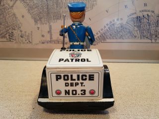 NOMURA TIN TOY,  Patrol Auto - Tricycle 1950s Japan 5