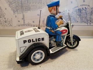 NOMURA TIN TOY,  Patrol Auto - Tricycle 1950s Japan 6