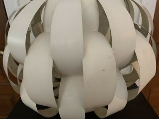 Vintage Lightolier White Metal Ribbon Sphere Chandelier Light Mid Century Modern 12