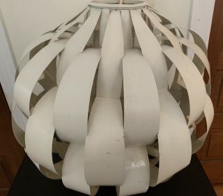 Vintage Lightolier White Metal Ribbon Sphere Chandelier Light Mid Century Modern