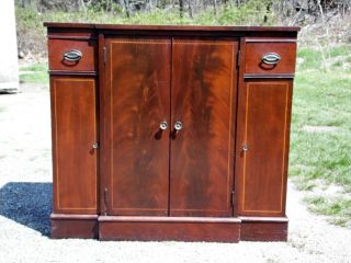 Antique Federal Style Inlaid Flame Mahogany Liquor Mini Bar Record Cabinet 10