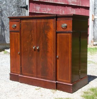 Antique Federal Style Inlaid Flame Mahogany Liquor Mini Bar Record Cabinet 2