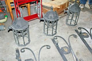 3 Vintage Metal Ornate Church Lights Lamps Lanterns Gothic Architecture 3
