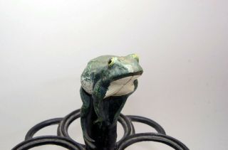 Antique LG American Victorian Cast Iron Umbrella Cane Stand Green Bull Frog 4