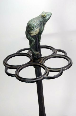 Antique LG American Victorian Cast Iron Umbrella Cane Stand Green Bull Frog 6