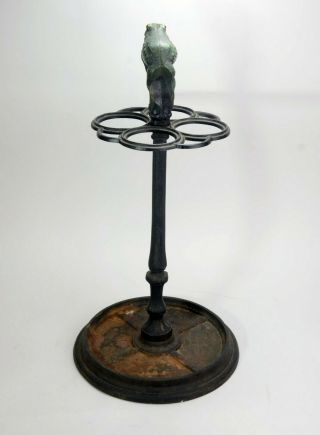 Antique LG American Victorian Cast Iron Umbrella Cane Stand Green Bull Frog 7