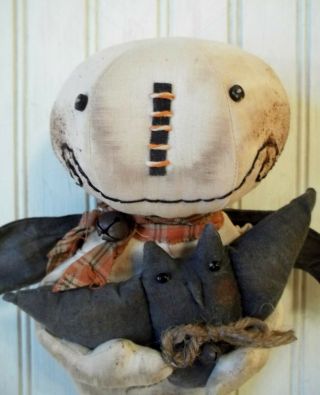 Primitive Grungy Grubby Lil Ghost Halloween Doll & His Bat 2