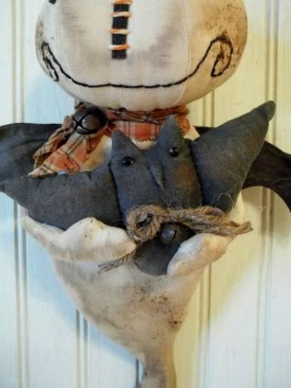 Primitive Grungy Grubby Lil Ghost Halloween Doll & His Bat 3