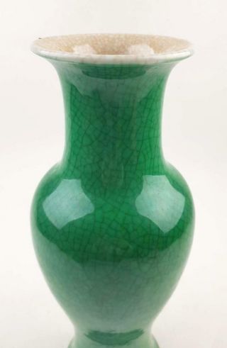 Chinese Apple - green Ge Glazed Kuanyin Vase,  Large 28cm,  19th C 3