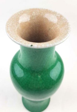Chinese Apple - green Ge Glazed Kuanyin Vase,  Large 28cm,  19th C 5