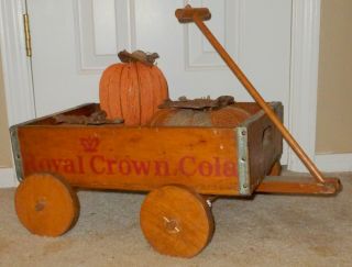 Antique Royal Crown Cola Crate Made Into Rustic Wagon Great For Dolls/fall