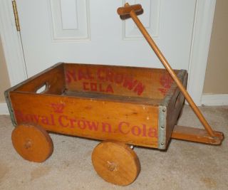 ANTIQUE ROYAL CROWN COLA CRATE MADE INTO RUSTIC WAGON GREAT FOR DOLLS/FALL 2