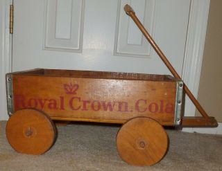 ANTIQUE ROYAL CROWN COLA CRATE MADE INTO RUSTIC WAGON GREAT FOR DOLLS/FALL 3