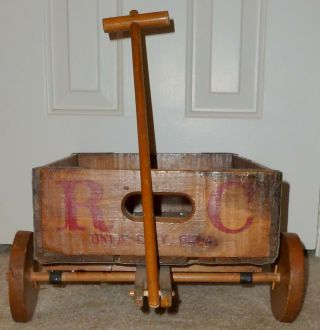 ANTIQUE ROYAL CROWN COLA CRATE MADE INTO RUSTIC WAGON GREAT FOR DOLLS/FALL 4