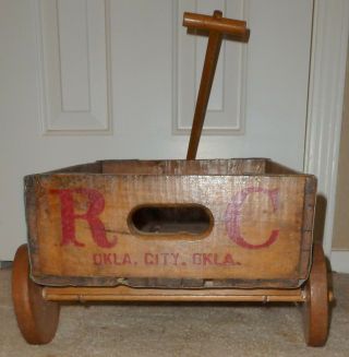 ANTIQUE ROYAL CROWN COLA CRATE MADE INTO RUSTIC WAGON GREAT FOR DOLLS/FALL 6