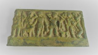 Important Ancient Roman Bronze Relief Panel With Family Scene 200 - 300ad
