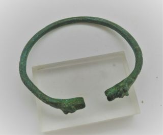 ANCIENT VIKING NORDIC BRONZE BRACELET WITH DRAGON HEAD TERMINALS 900 - 1000AD 2