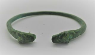 ANCIENT VIKING NORDIC BRONZE BRACELET WITH DRAGON HEAD TERMINALS 900 - 1000AD 3
