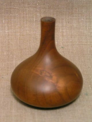 Rude Osolnik Originals Signed Vintage Small Turned Walnut Wood Vase Weed Pot