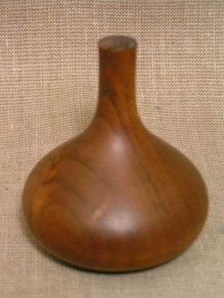 Rude Osolnik Originals Signed Vintage Small Turned Walnut Wood Vase Weed Pot 2