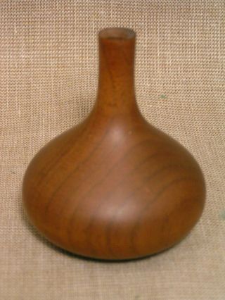 Rude Osolnik Originals Signed Vintage Small Turned Walnut Wood Vase Weed Pot 3