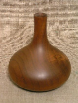 Rude Osolnik Originals Signed Vintage Small Turned Walnut Wood Vase Weed Pot 4