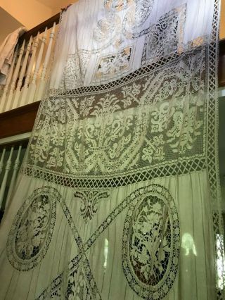 Immense 19th - Century Handmade Lace Drapery Panel: Needle,  Bobbin & Italian Filet
