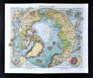 1911 Stieler Map World North Pole - Canada Russia Alaska Peary Expedition Routes