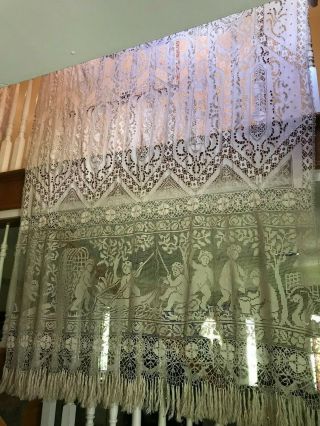 Immense 19th - Century Handmade Lace Drapery Panel: Linen,  Bobbin & Italian Filet