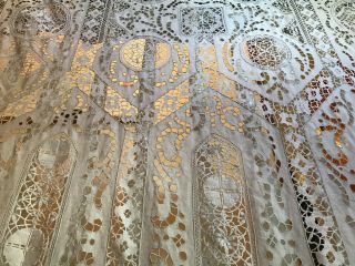 IMMENSE 19TH - CENTURY HANDMADE LACE DRAPERY PANEL: LINEN,  BOBBIN & ITALIAN FILET 3