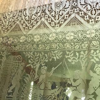 IMMENSE 19TH - CENTURY HANDMADE LACE DRAPERY PANEL: LINEN,  BOBBIN & ITALIAN FILET 4