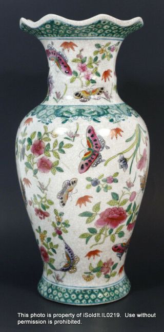 Antique Chinese Hand - Painted 100 Butterfly & Floral Vase Qing Dynasty