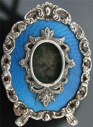 Antique Russian Silver Blue Guilloche Photo Frame,  signed K.  Faberge In Cyrillic 3