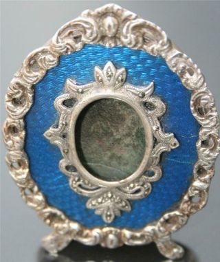 Antique Russian Silver Blue Guilloche Photo Frame,  signed K.  Faberge In Cyrillic 6