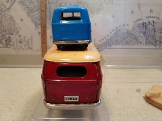 2 x Tin Toy Friction Volkswagen BUS - one Bandai (red) - one blue unmarked 5
