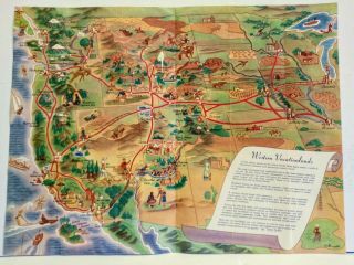 Cartoon Map Union Pacific Railroad Western 1946