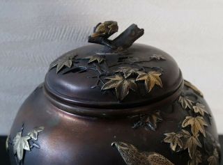 VERY RARE JAPANESE ANTIQUE BRONZE & MIXED METAL CENSER AND COVER MEIJI 5