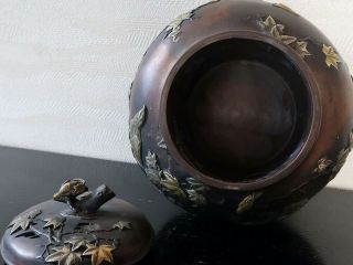 VERY RARE JAPANESE ANTIQUE BRONZE & MIXED METAL CENSER AND COVER MEIJI 8