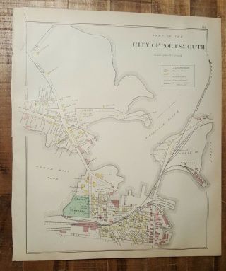 Antique Map - Part 1 Of The City Of Portsmouth - N.  Hampshire - 1892 Atlas