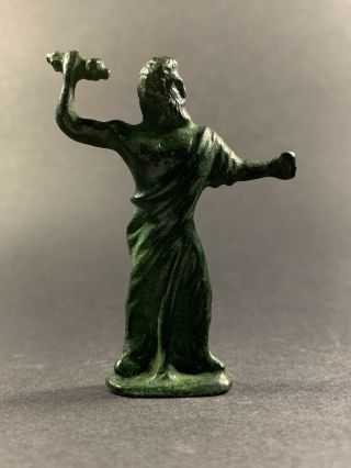 Very Rare Ancient Roman Bronze Statuette Of Zues Holding Thunderbolt Circa 100ad