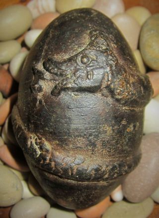Antique Dayak Tribal cast metal alloy Shamans Serpent ritual healing egg rattle 12