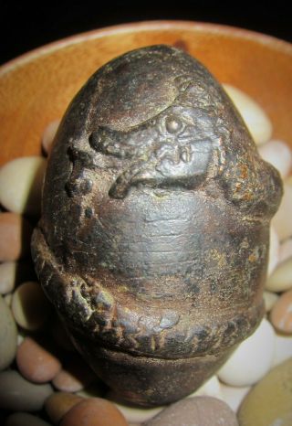 Antique Dayak Tribal Cast Metal Alloy Shamans Serpent Ritual Healing Egg Rattle