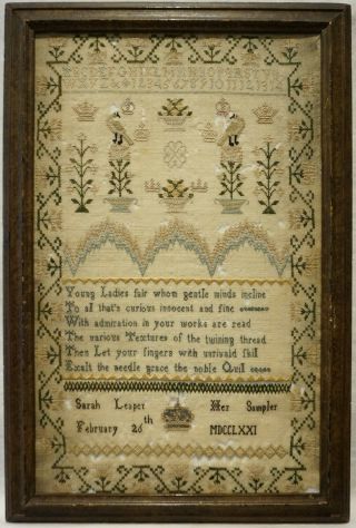 Mid/late 18th Century " Exalt The Needle " Verse Sampler By Sarah Leaper - 1771